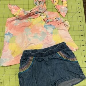 Colorful Tie-Dye Kids Matching Set - top, shorts, and scrunchie
